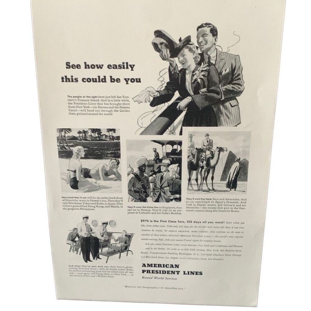 Vintage 1939 American President Lines Cruise Could Be You Ad Advertisement